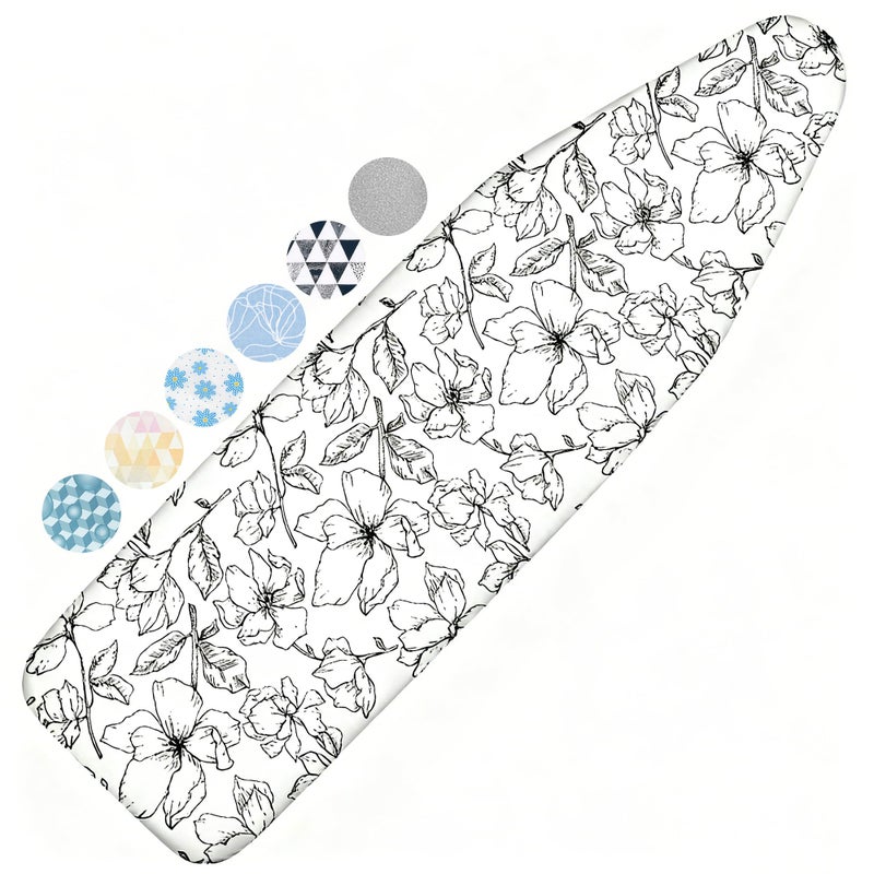 Dalykate Ironing Board Cover and Pad, 15x54 Standard Size Thick Iron Padding, Scorch & Stain Resistant Ironing board cover, Heavy Duty Iron Board Padded with Adjustable Fasteners Elastic Edge, Floral White - Image 1
